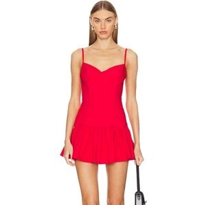 Revolve MORE TO COME Sama Drip Waist Ruffle Hem Mini Dress In Red. Size Small
